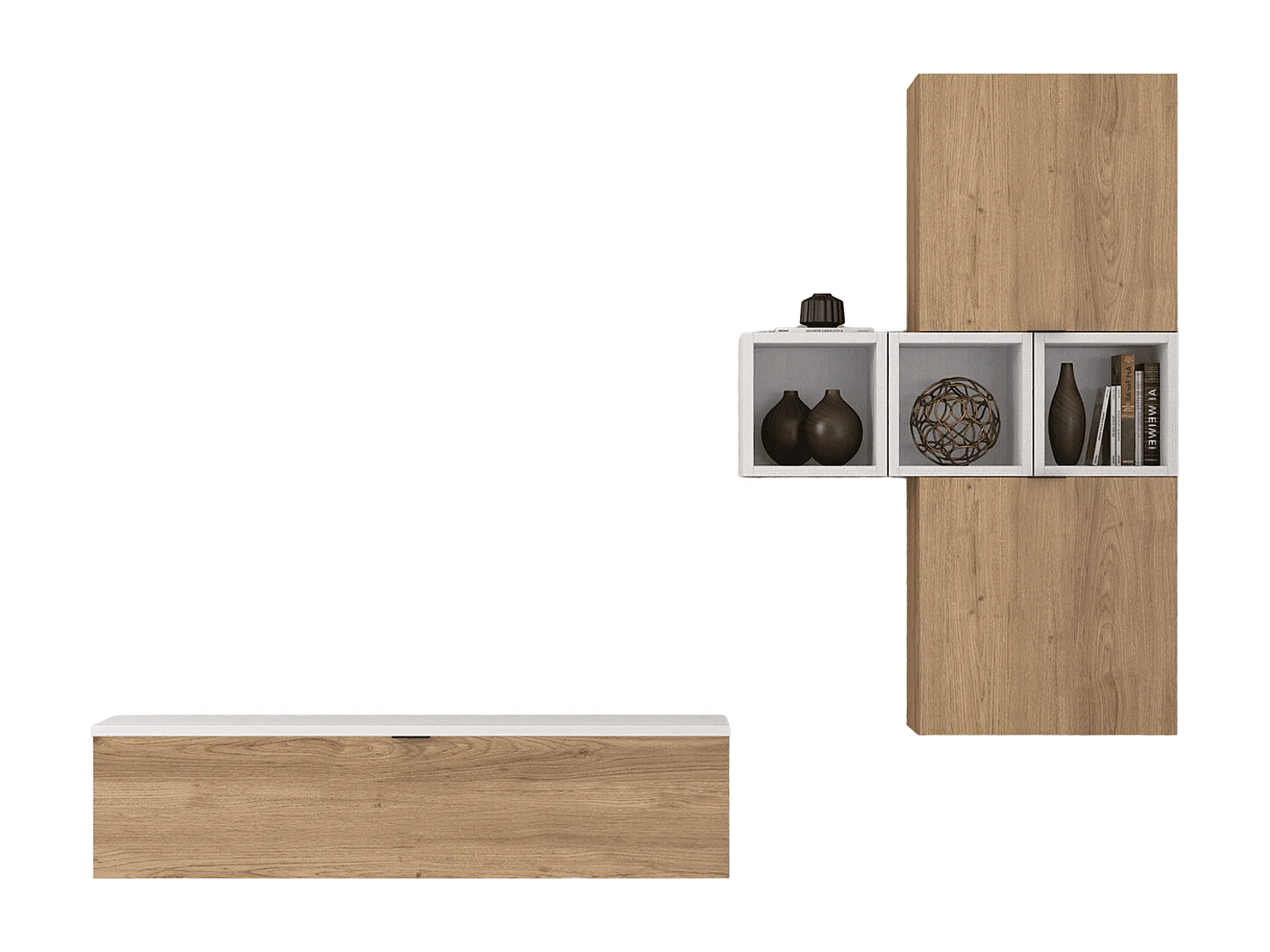 Meyvaser Mueble de salón y TV Conjunto muebles de salón apilable 245 Cm Ancho Color Madera y Blanco