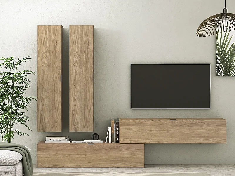 Meyvaser Mueble de salón y TV Conjunto muebles de salón apilable 235 Cm Ancho Color Madera y Blanco