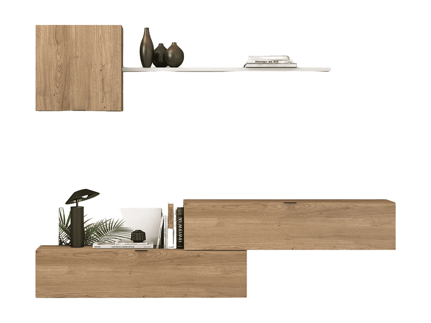 Meyvaser Mueble de salón y TV Conjunto muebles de salón apilable 235 Cm Ancho Color madera y blanco