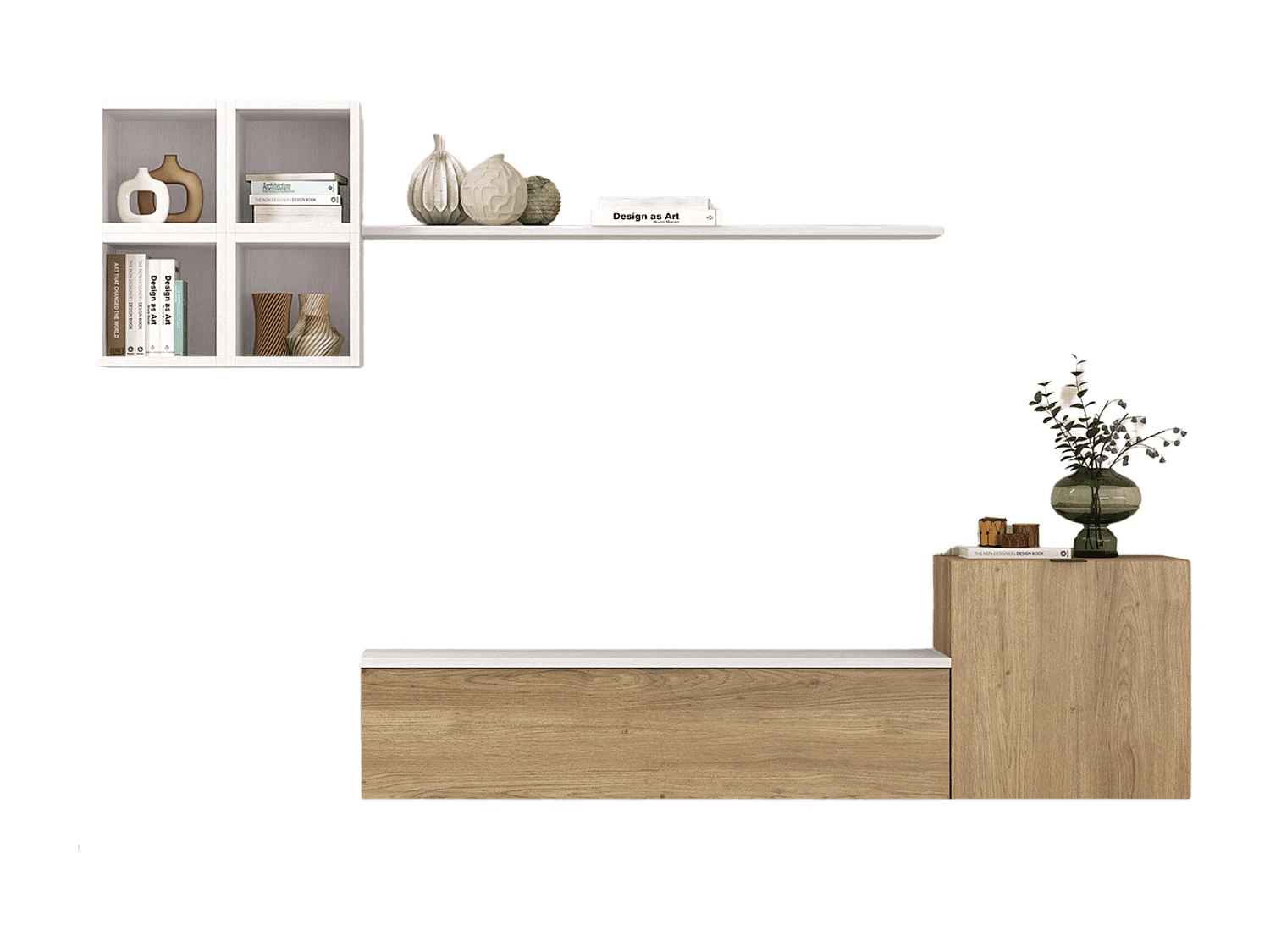 Meyvaser Mueble de salón y TV Conjunto muebles de salón apilable 245 Cm Ancho Color madera y blanco