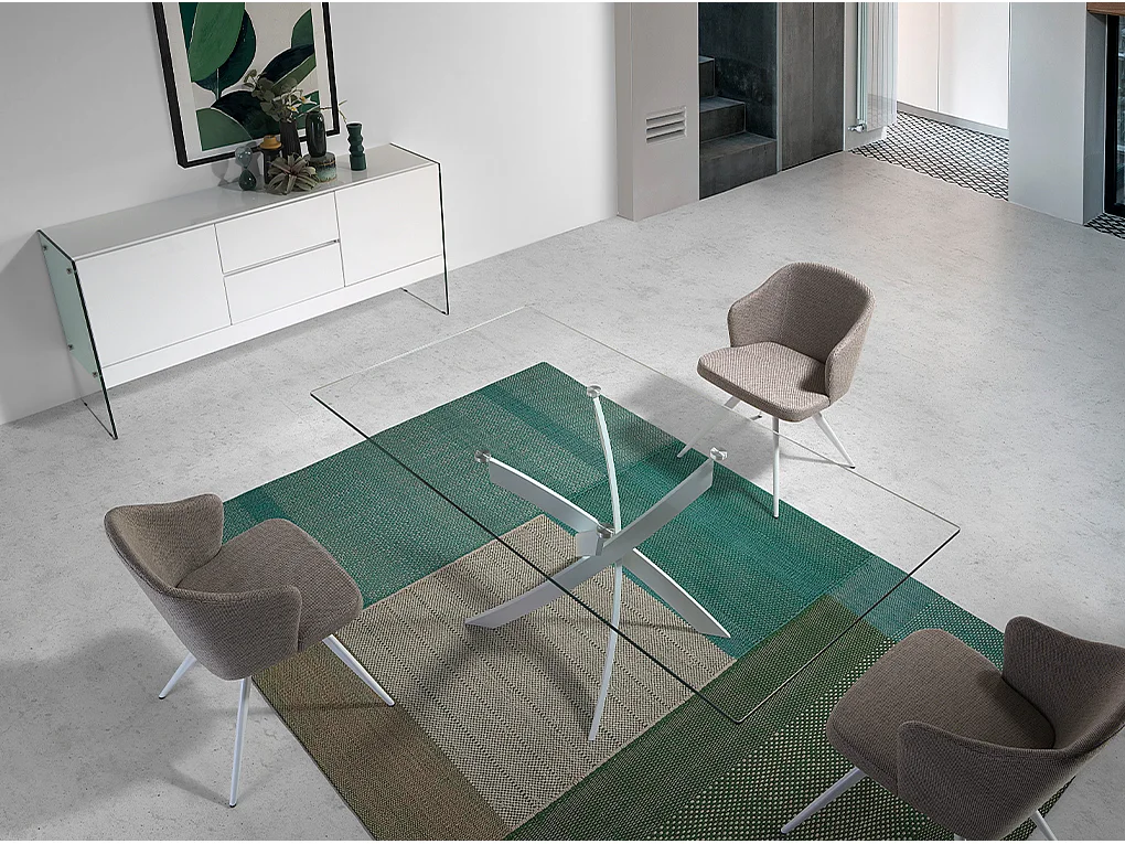 Mesa de Comedor Fija | Tapa de Cristal y Patas Metálicas | Medidas: 140 x 90 x 76 cm (Largo x Ancho x Alto)