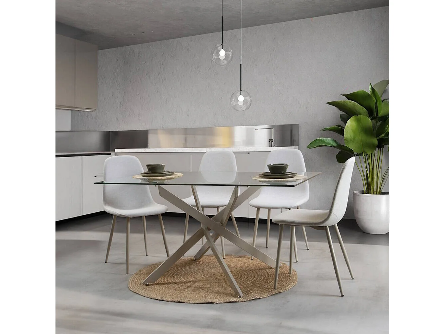 Mesa de Comedor Fija | Tapa de Cristal y Patas Metálicas | Medidas: 140 x 90 x 76 cm (Largo x Ancho x Alto)