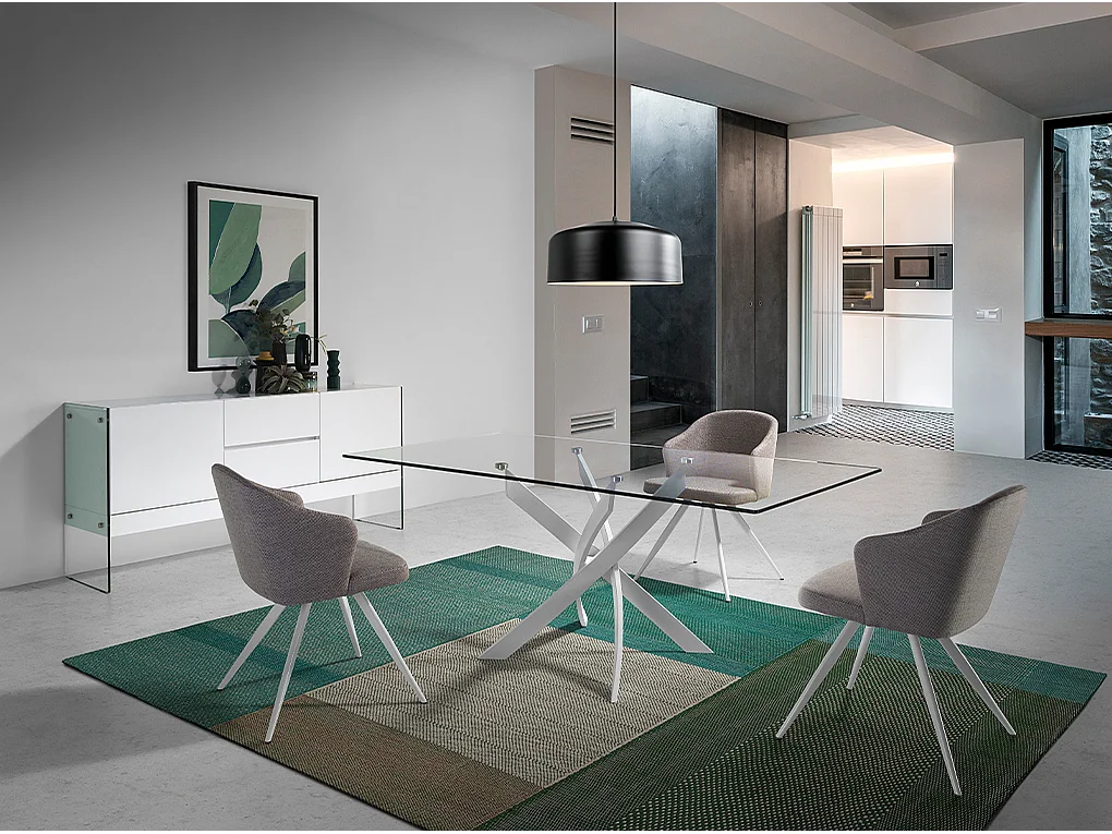 Mesa de Comedor Fija | Tapa de Cristal y Patas Metálicas | Medidas: 140 x 90 x 76 cm (Largo x Ancho x Alto)