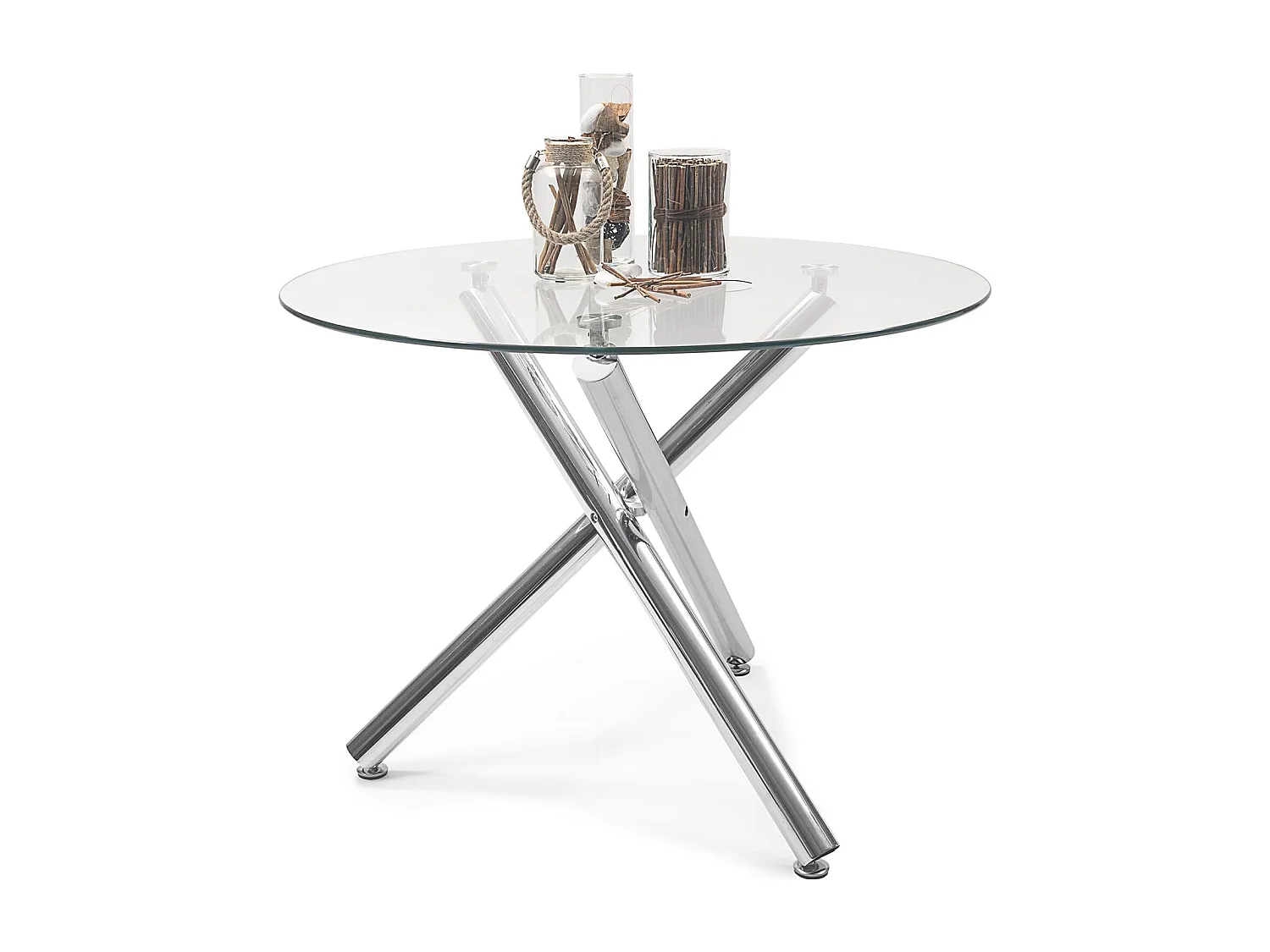 Mesa de Comedor Redonda | Tapa de Cristal y Pata Cromada | Diámetro 110 cm.