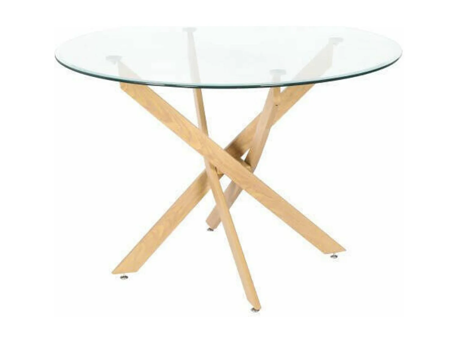 Mesa Redonda con Tapa de Cristal y Estructura Metálica Acabado Madera | Medidas: 110 x 73 cm