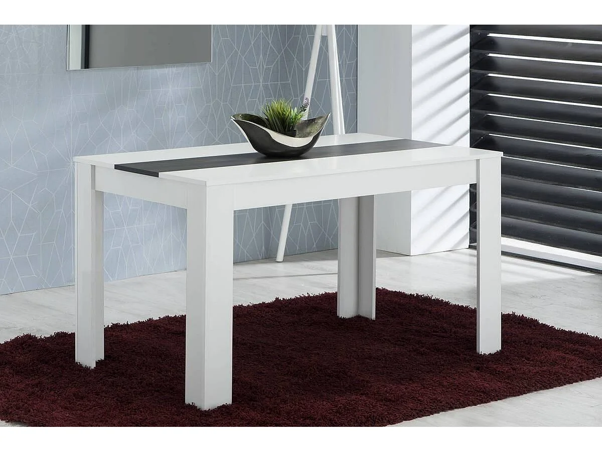 Mesa de Comedor Moderna 135x80x75 cm, Tapa MDF Blanco y Negro con Patas Blancas - Estilo Moderno