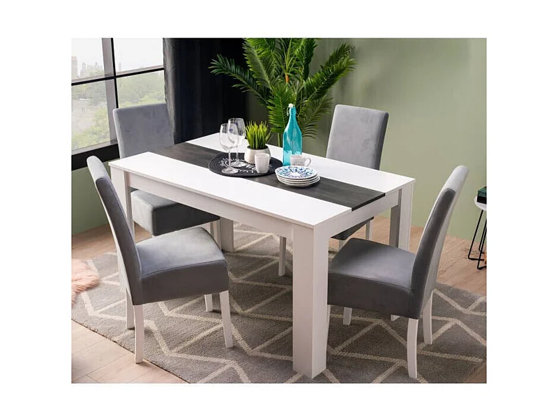 Mesa de Comedor Moderna 135x80x75 cm, Tapa MDF Blanco y Negro con Patas Blancas - Estilo Moderno