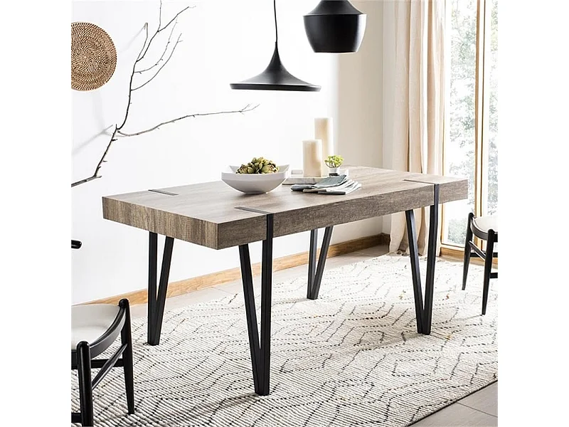 Mesa de Comedor o Cocina | Diseño Vintage Industrial| MDF con Acabado Laminado Color Canyon | Patas Metálicas Negras | Medidas: 150 x 90 x 75 cm