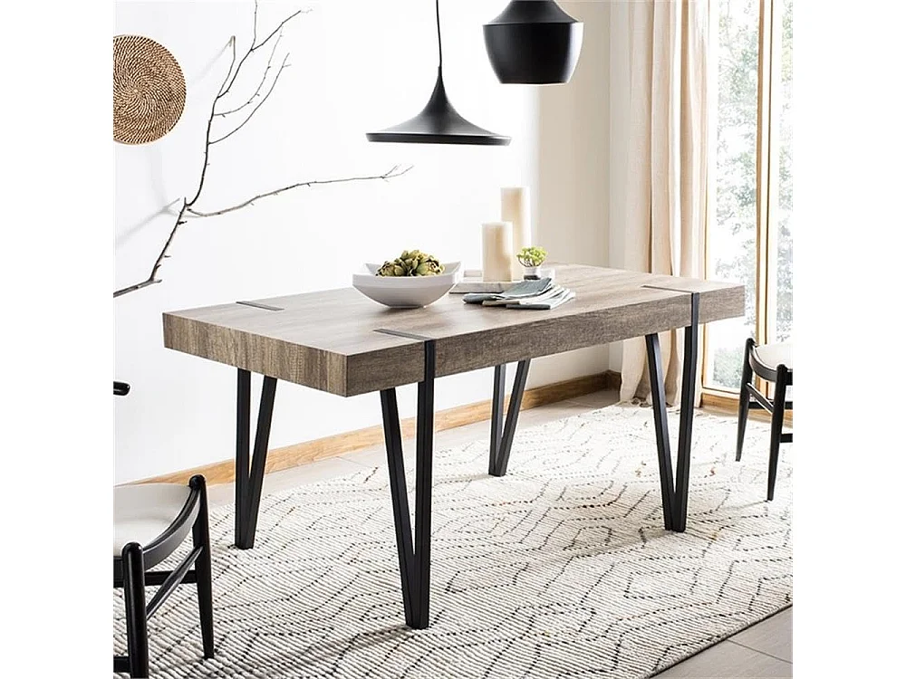 Mesa de Comedor o Cocina | Diseño Vintage Industrial| MDF con Acabado Laminado Color Canyon | Patas Metálicas Negras | Medidas: 150 x 90 x 75 cm