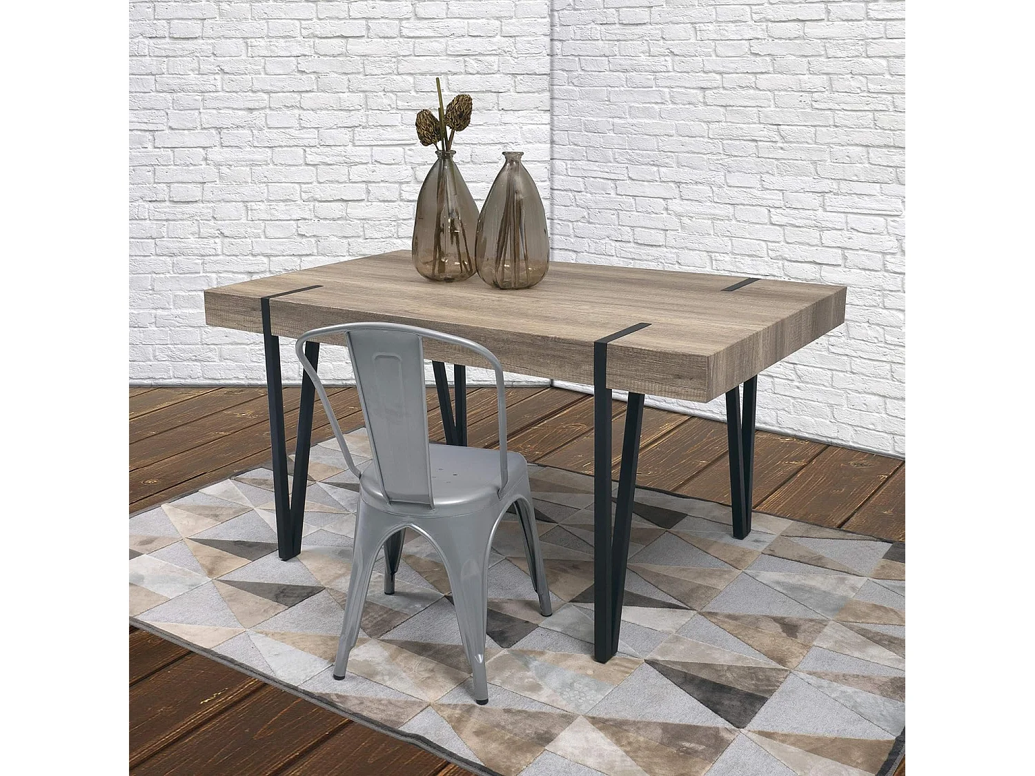 Mesa de Comedor o Cocina | Diseño Vintage Industrial| MDF con Acabado Laminado Color Canyon | Patas Metálicas Negras | Medidas: 150 x 90 x 75 cm