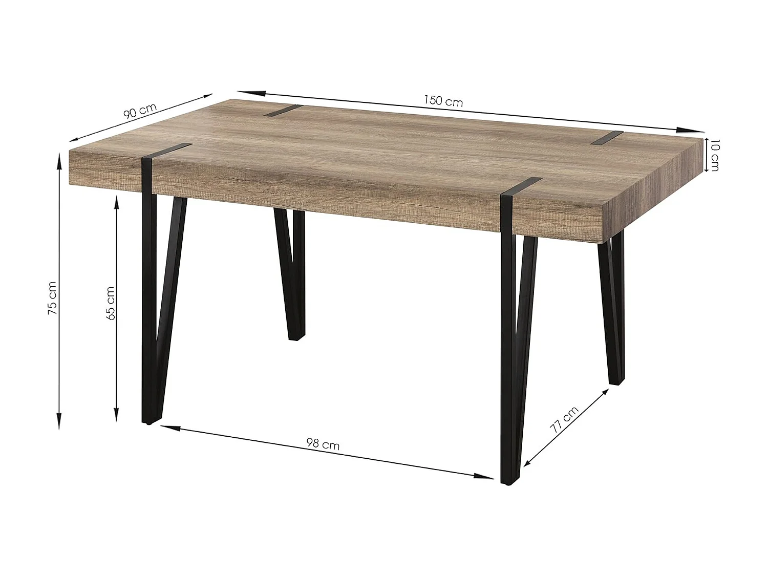 Mesa de Comedor o Cocina | Diseño Vintage Industrial| MDF con Acabado Laminado Color Canyon | Patas Metálicas Negras | Medidas: 150 x 90 x 75 cm