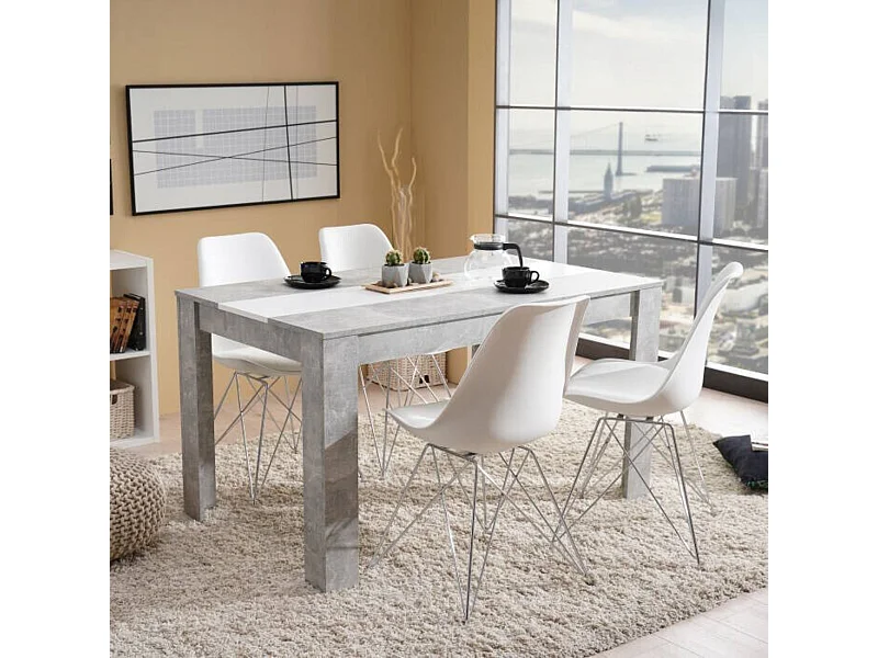 Mesa de Comedor Moderna 135x80x75 cm, Tapa MDF Gris Cemento y Blanco con Patas Resistentes - Estilo Moderno