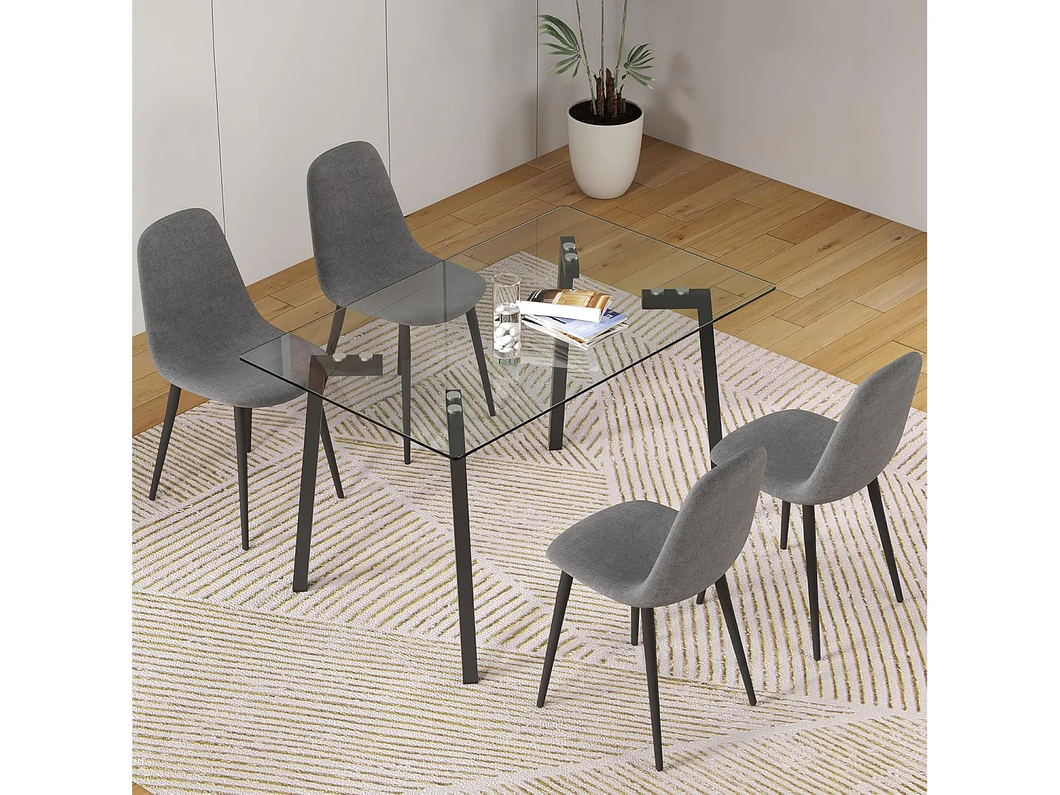 Mesa de Cristal Fija para Comedor - Patas Negras de Metal | Alta Calidad y Estilo Versátil | 140x80 x 75 cm