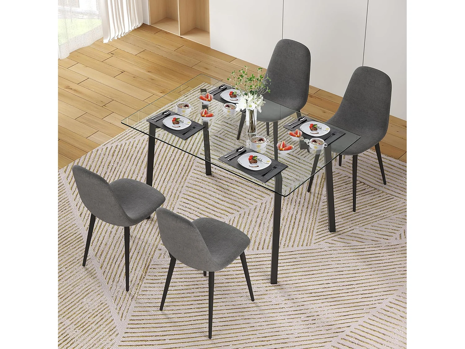 Mesa de Cristal Fija para Comedor - Patas Negras de Metal | Alta Calidad y Estilo Versátil | 140x80 x 75 cm