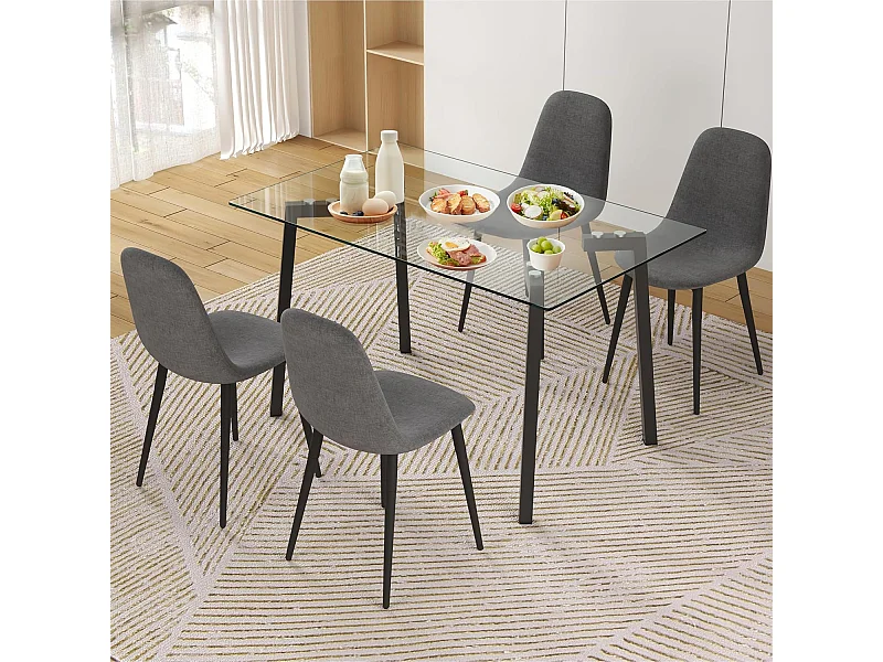 Mesa de Cristal Fija para Comedor - Patas Negras de Metal | Alta Calidad y Estilo Versátil | 140x80 x 75 cm
