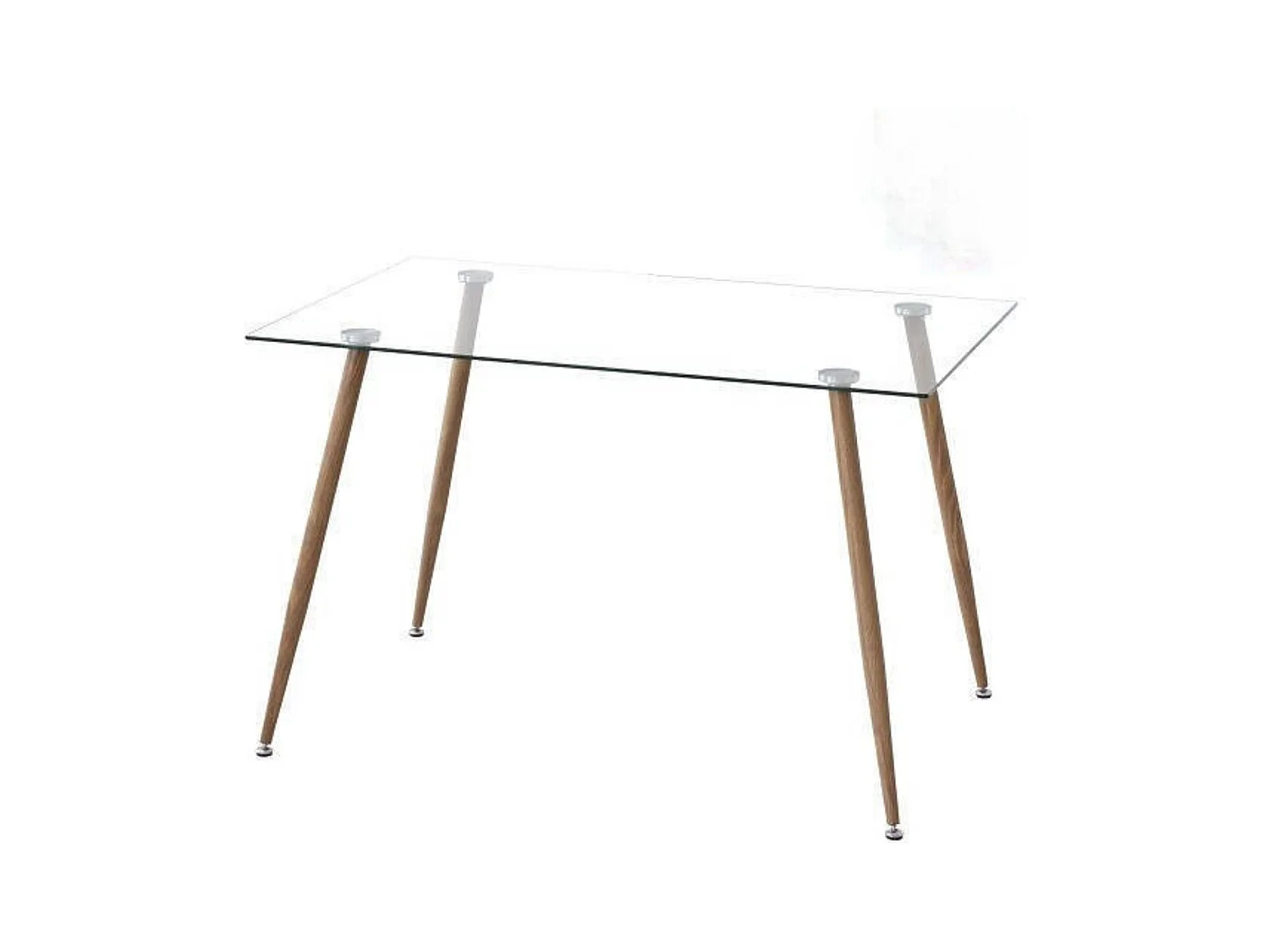 Mesa de Comedor Fija  - Cristal Templado y Patas Metálicas con Acabado Madera | 120x80X76 cm
