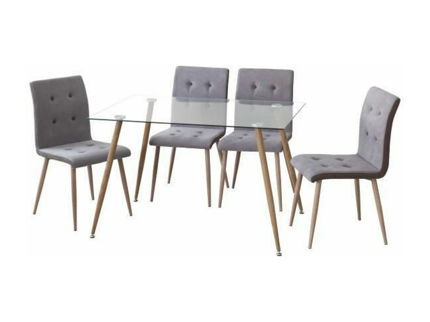 Mesa de Comedor Fija  - Cristal Templado y Patas Metálicas con Acabado Madera | 120x80X76 cm