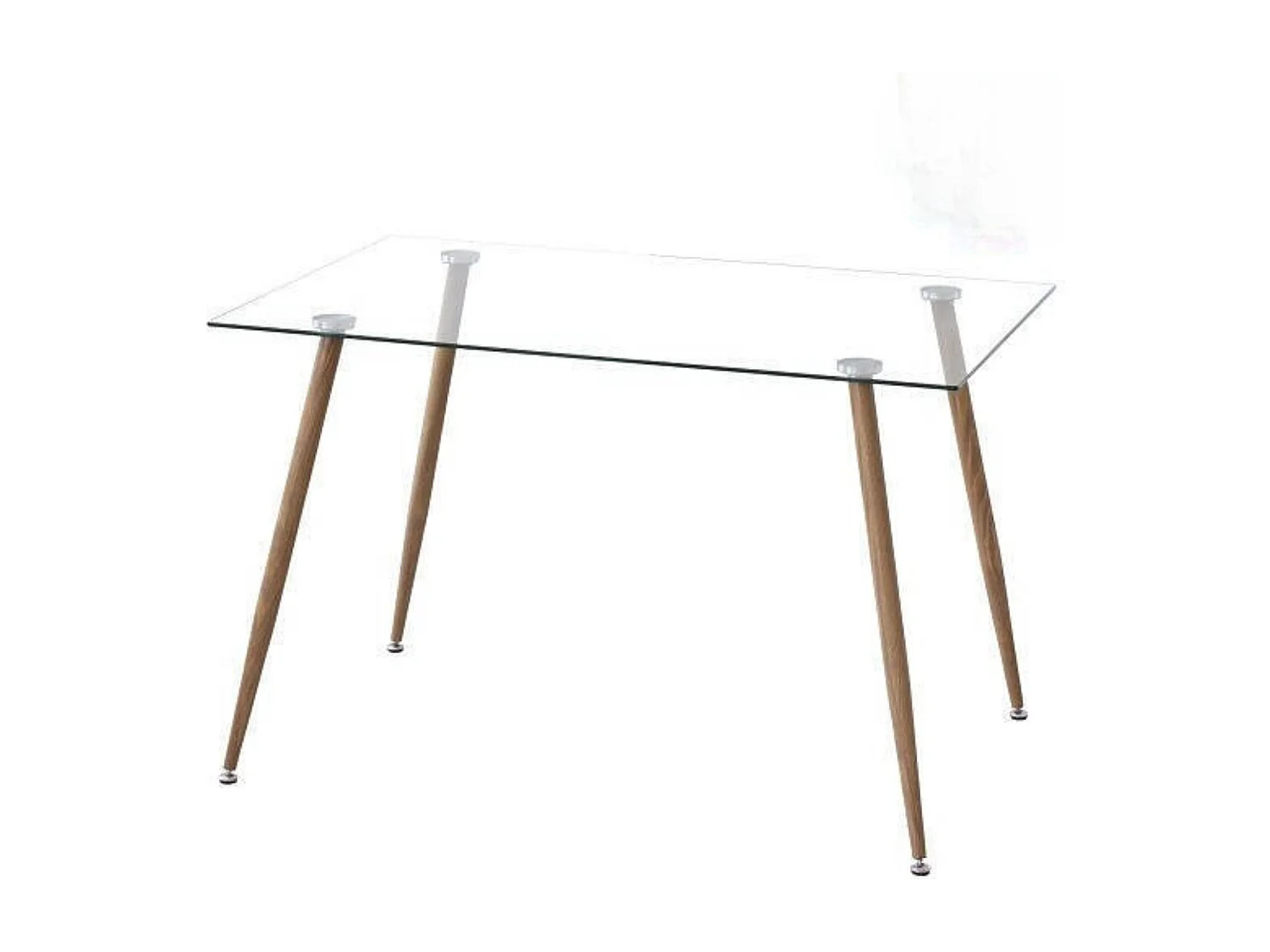 Mesa de Comedor Fija  - Cristal Templado y Patas Metálicas con Acabado Madera | 120x80X76 cm