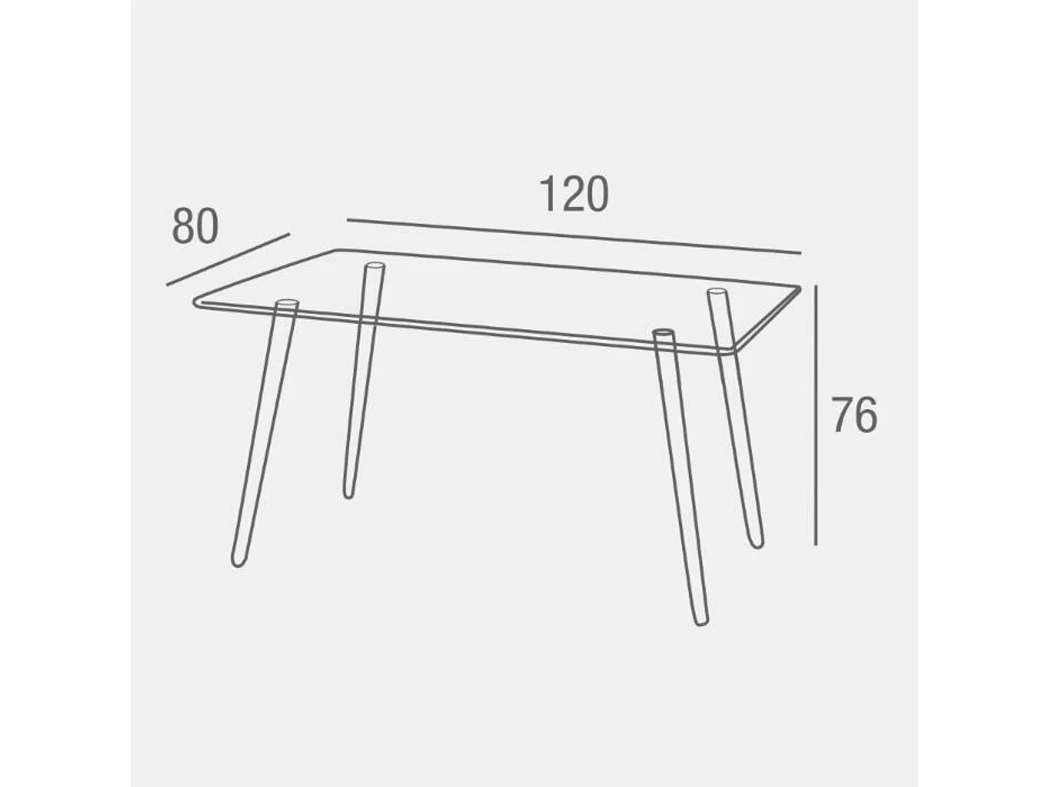 Mesa de Comedor Fija  - Cristal Templado y Patas Metálicas con Acabado Madera | 120x80X76 cm