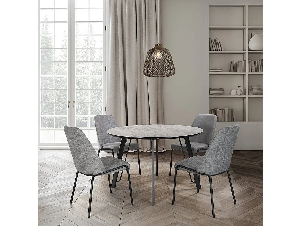 Mesa de Comedor Fija Redonda | Imitación Mármol con Pata Metálica | Diámetro 120 cm x Alto 75 cm