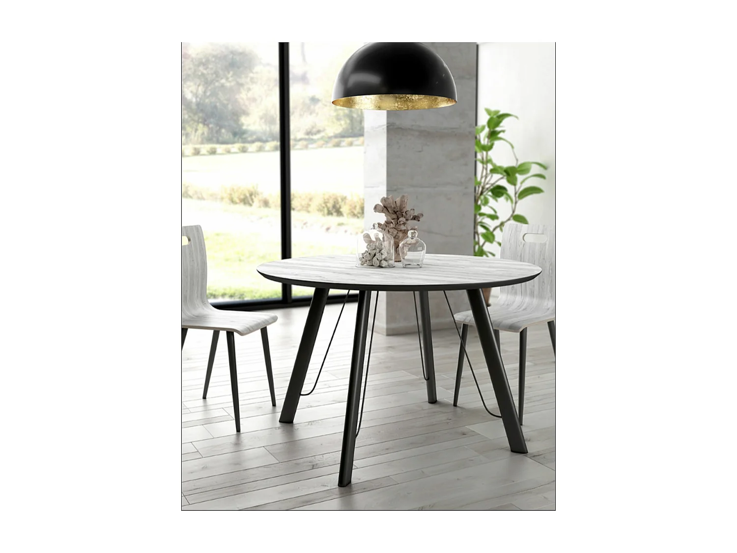 Mesa de Comedor Fija Redonda | Imitación Mármol con Pata Metálica | Diámetro 120 cm x Alto 75 cm