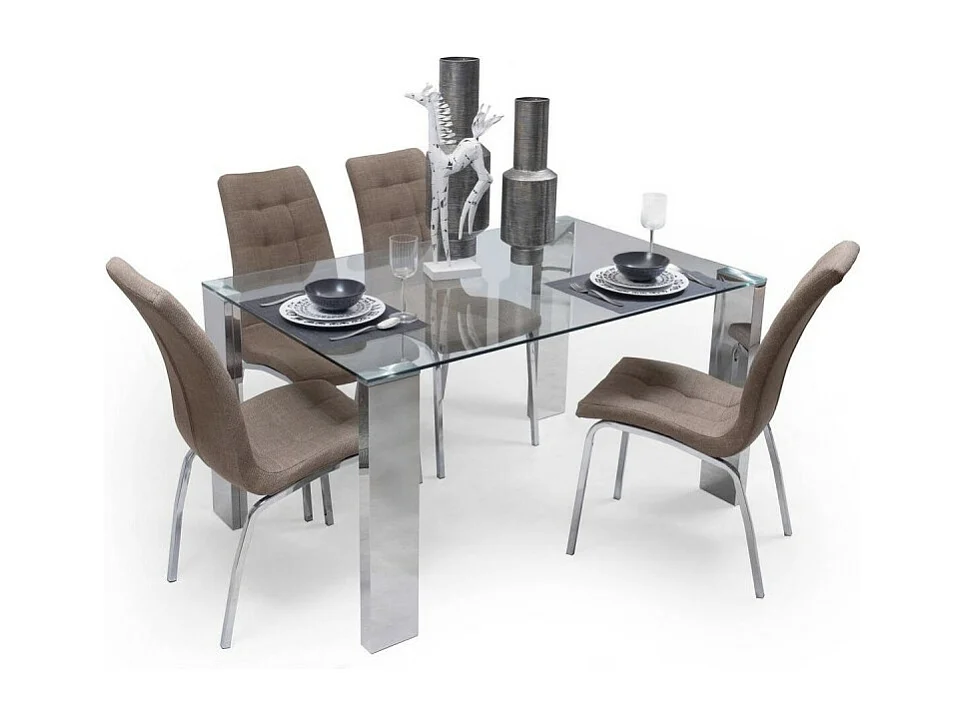 Mesa de Comedor con Tapa de Cristal Templado | Patas Metálicas | Dimensiones: 140 x 90 x 76 cm (Largo x Ancho x Alto)