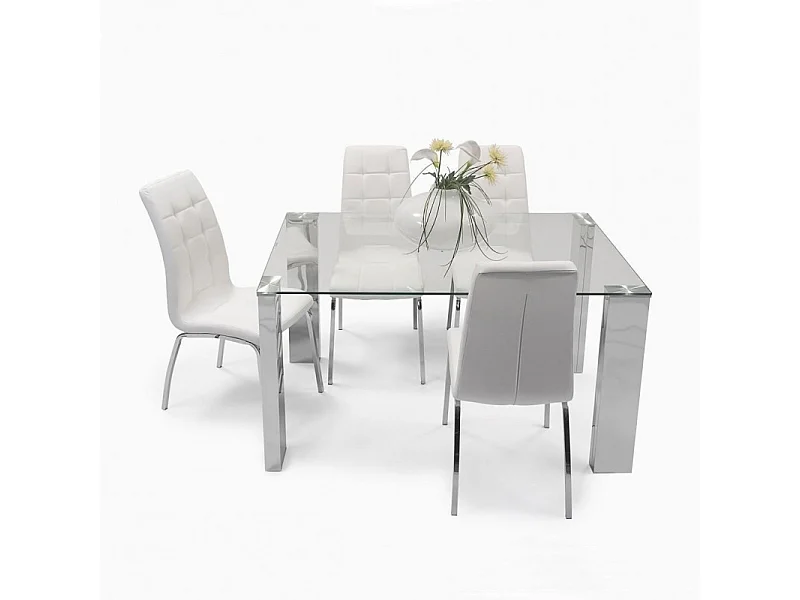 Mesa de Comedor con Tapa de Cristal Templado | Patas Metálicas | Dimensiones: 140 x 90 x 76 cm (Largo x Ancho x Alto)