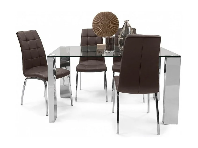 Mesa de Comedor con Tapa de Cristal Templado | Patas Metálicas | Dimensiones: 140 x 90 x 76 cm (Largo x Ancho x Alto)
