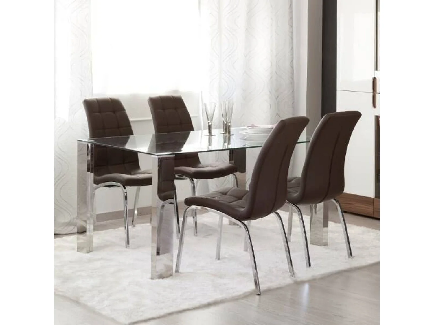 Mesa de Comedor con Tapa de Cristal Templado | Patas Metálicas | Dimensiones: 140 x 90 x 76 cm (Largo x Ancho x Alto)