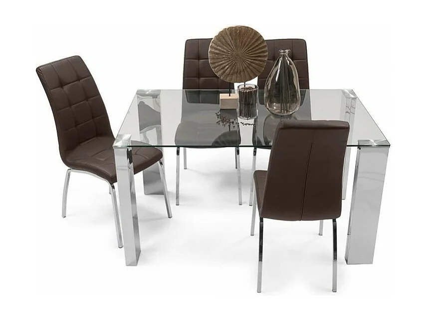 Mesa de Comedor con Tapa de Cristal Templado | Patas Metálicas | Dimensiones: 140 x 90 x 76 cm (Largo x Ancho x Alto)