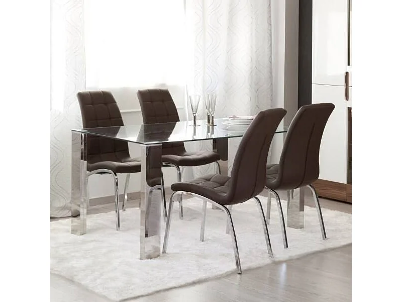 Mesa de Comedor con Tapa de Cristal Templado | Patas Metálicas | Dimensiones: 140 x 90 x 76 cm (Largo x Ancho x Alto)