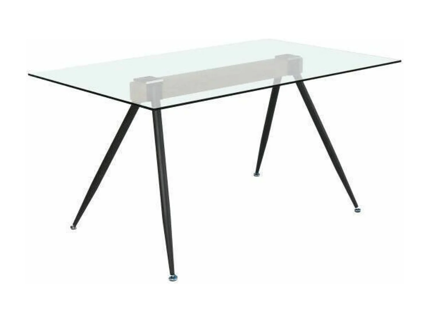 Mesa de Comedor de Cristal Templado - Patas Metálicas Negras y Travesaño de Madera | Diseño Moderno | 140x90 x 75 cm