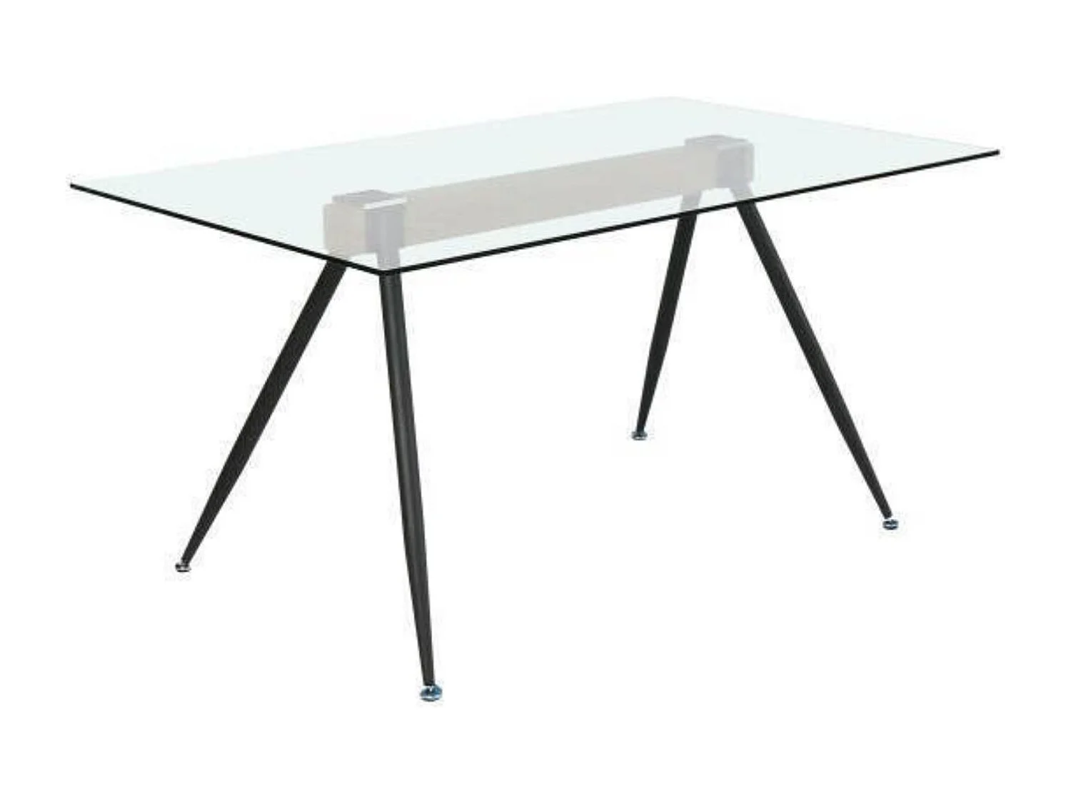 Mesa de Comedor de Cristal Templado - Patas Metálicas Negras y Travesaño de Madera | Diseño Moderno | 140x90 x 75 cm