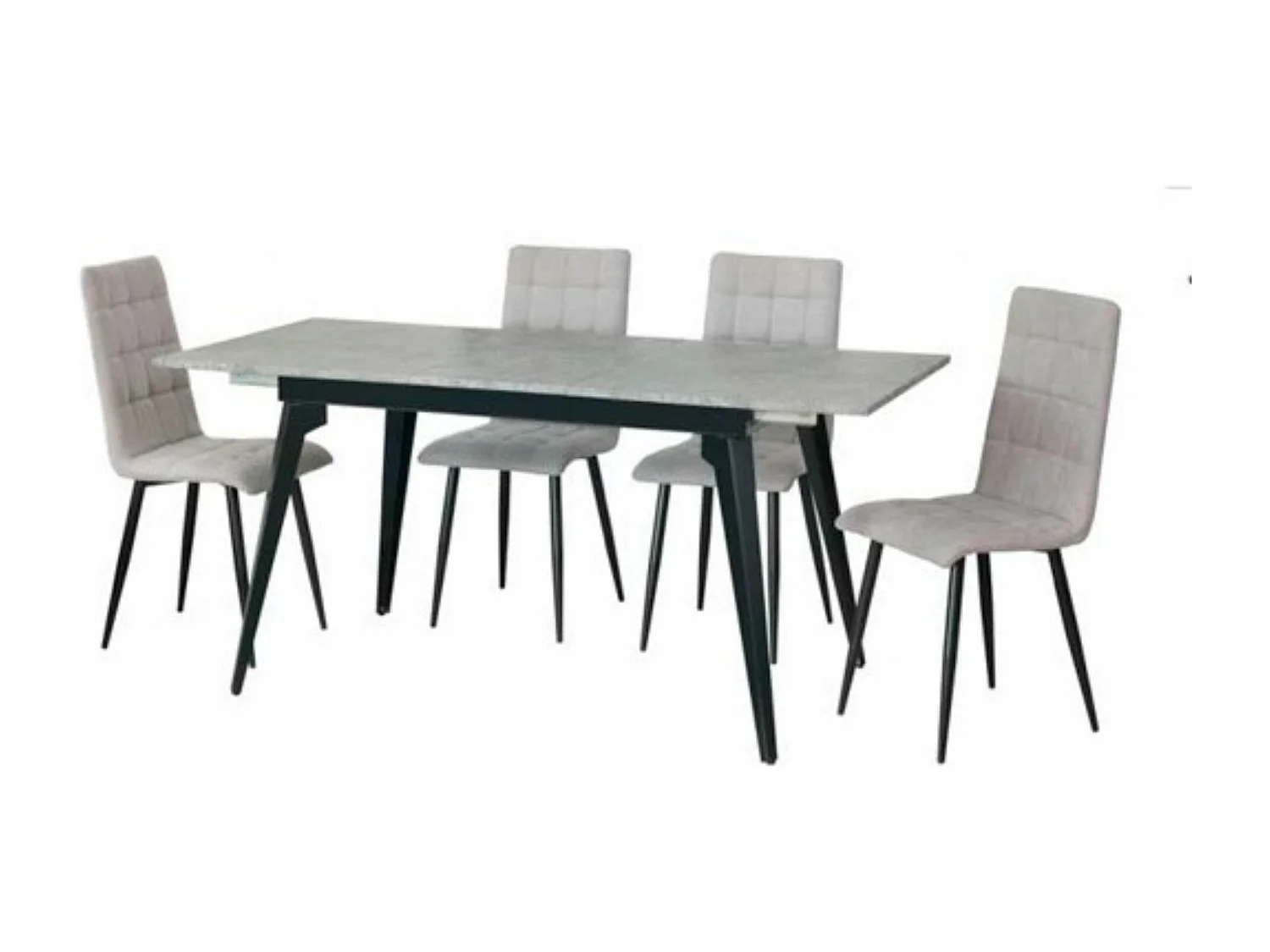 Mesa de Comedor Extensible Moderna – Acabado en Color Cemento y Patas Negro Mate | Ajustable de 140/180x 80x 75 cm