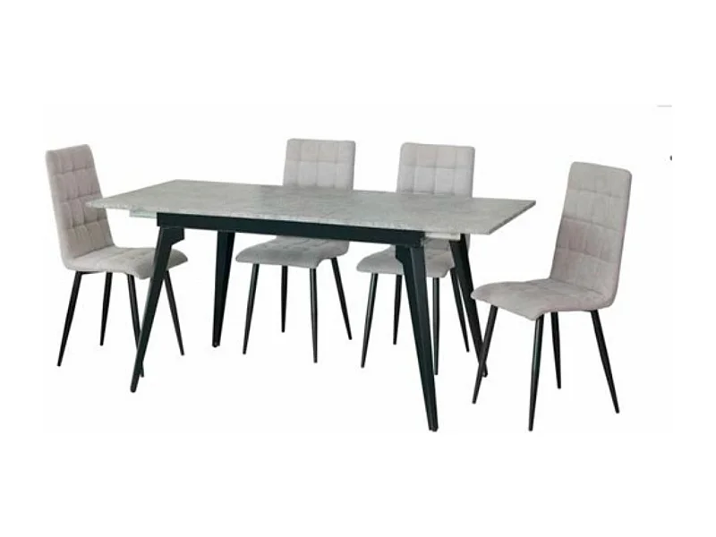 Mesa de Comedor Extensible Moderna – Acabado en Color Cemento y Patas Negro Mate | Ajustable de 140/180x 80x 75 cm