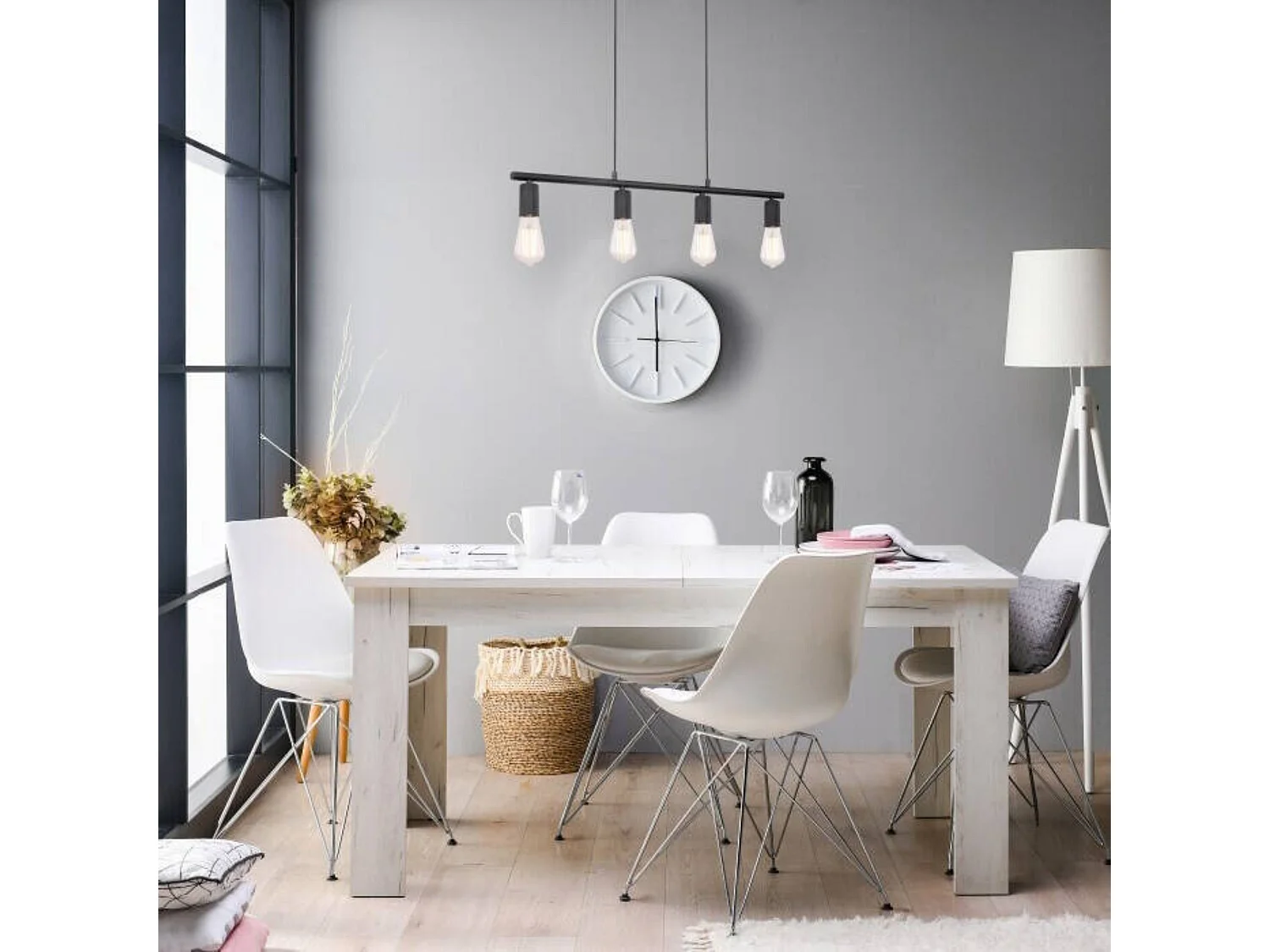 Mesa Extensible Nórdica | MDF Color Roble Blanco | Dimensiones: 160.5/200.5 x 90 x 76.5 cm