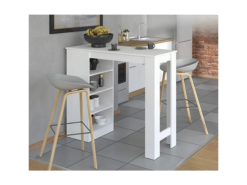 Mesa de Cocina Alta | Acabado en Melamina Blanco | Medidas: 120 cm Ancho x 50 cm Fondo x 105 cm Alto