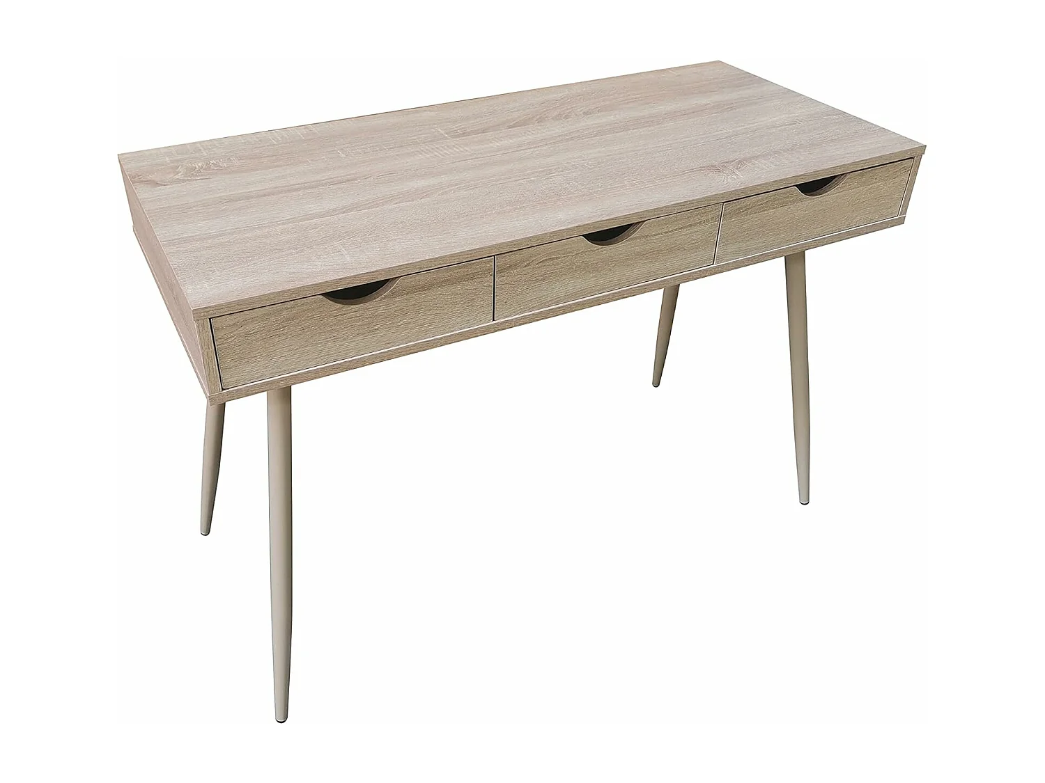Mesa Escritorio Roble con 3 Cajones y Patas Estilo Escandinavo – Compacta y Funcional, 110x50x75 cm
