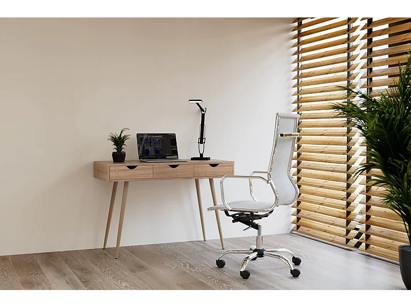 Mesa Escritorio Roble con 3 Cajones y Patas Estilo Escandinavo – Compacta y Funcional, 110x50x75 cm