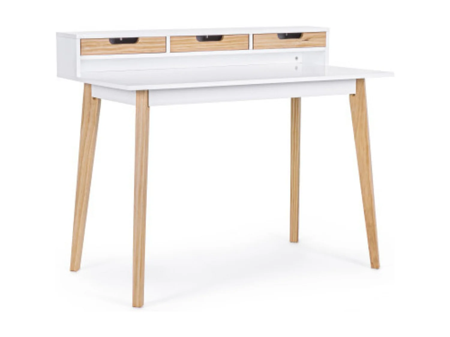 Mesa de Estudio - Escritorio con Encimera MDF Lacado en Blanco Mate y Patas de Pino Macizo – 120x60x90 cm