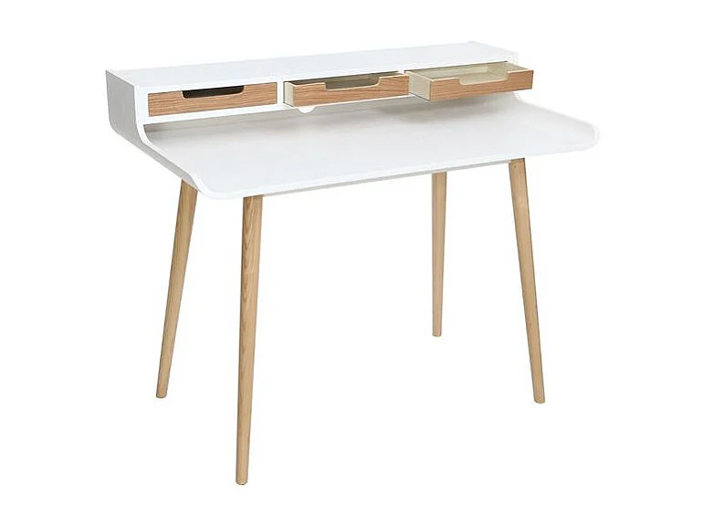 Mesa de Estudio - Escritorio con Encimera MDF Lacado en Blanco Mate y Patas de Pino Macizo – 120x60x90 cm