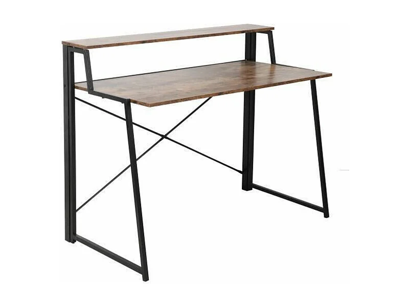 Escritorio Plegable de Doble Altura – Nogal con Estructura Metálica Negra, 120x62x75 cm