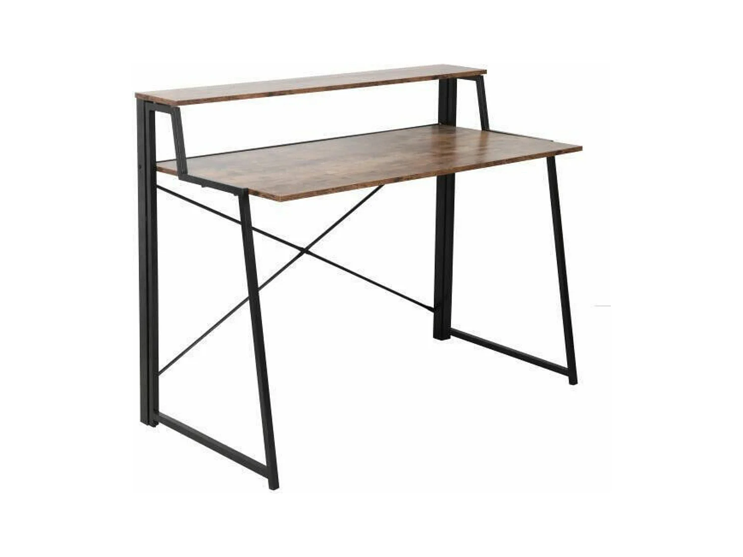 Escritorio Plegable de Doble Altura – Nogal con Estructura Metálica Negra, 120x62x75 cm