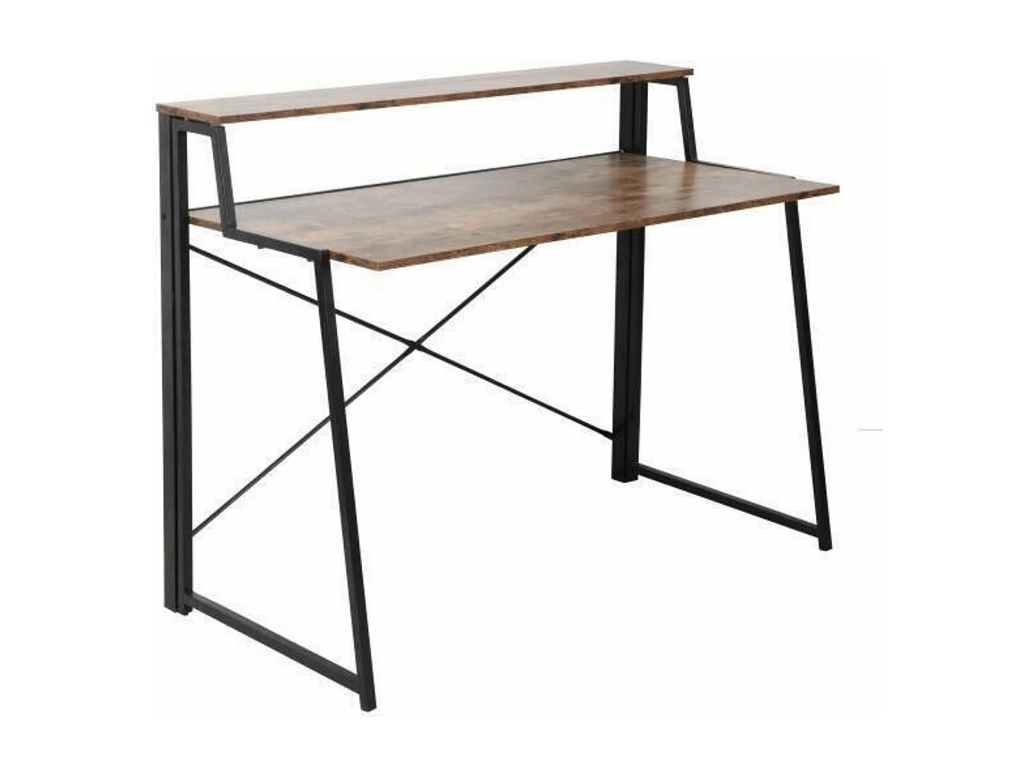 Escritorio Plegable de Doble Altura – Nogal con Estructura Metálica Negra, 120x62x75 cm