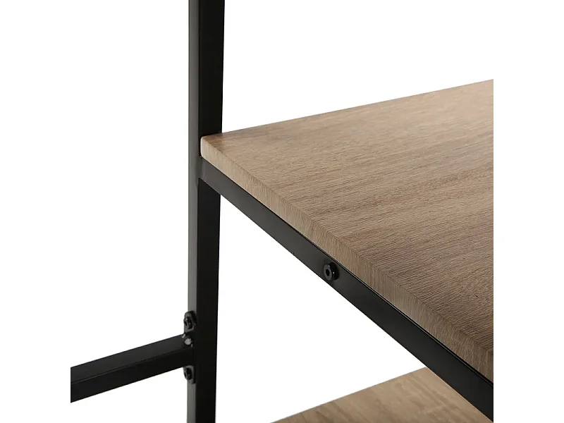 Mesa Escritorio Industrial con Estante y 2 Baldas – MDF Negro, Estructura Metálica y Roble, 110x50x75 cm