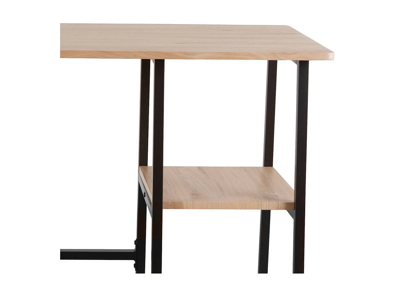 Mesa Escritorio Industrial con Estante y 2 Baldas – MDF Negro, Estructura Metálica y Roble, 110x50x75 cm