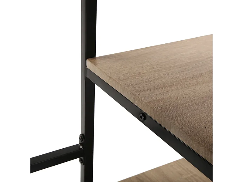 Mesa Escritorio Industrial con Estante y 2 Baldas – MDF Negro, Estructura Metálica y Roble, 110x50x75 cm
