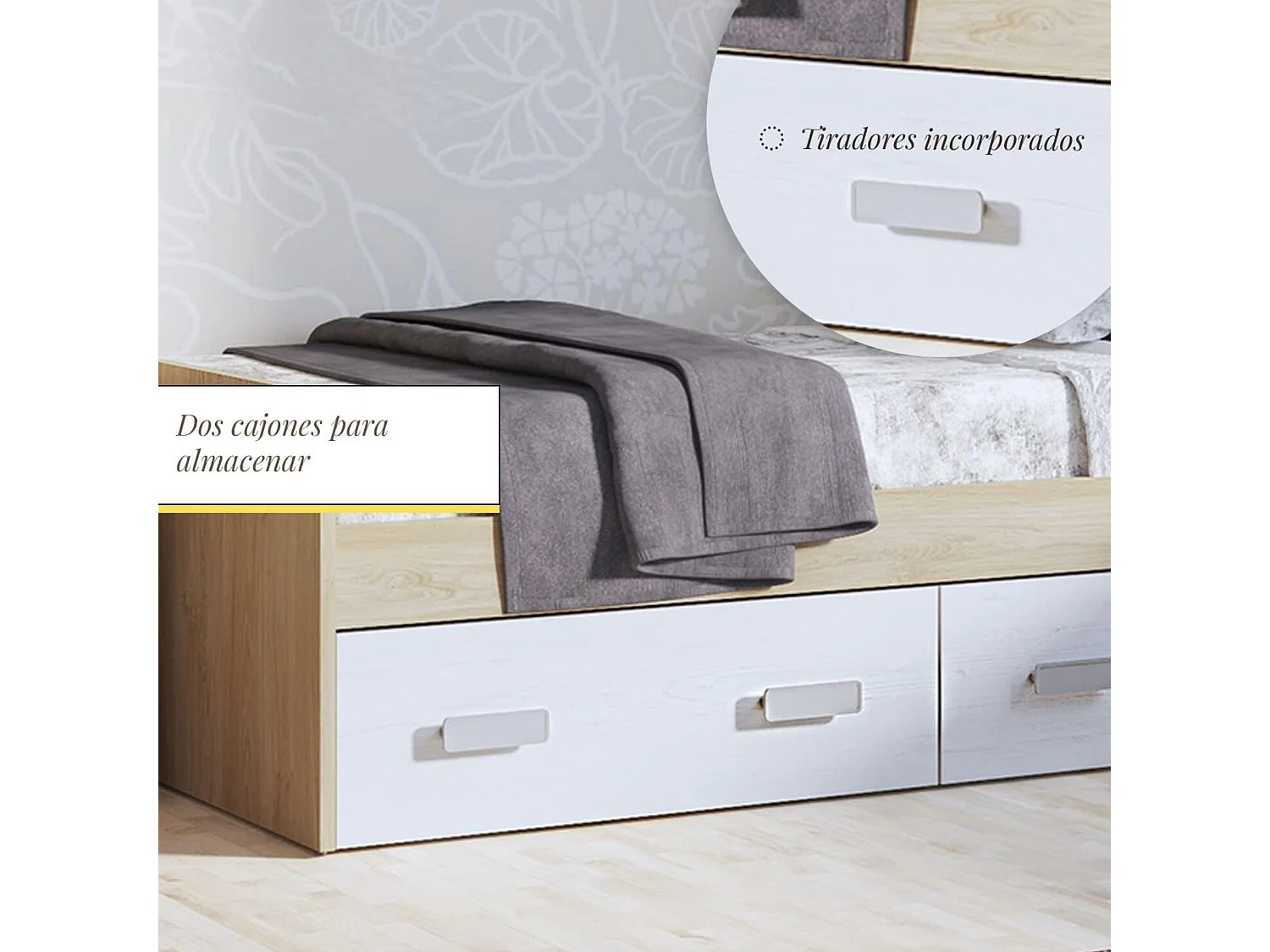 Cama Nido con 2 Cajones de Almacenaje – Puccini Andersen, 194,4 cm Largo x 98 cm Ancho x 58 cm Alto, Primera Calidad y Alta Resistencia.