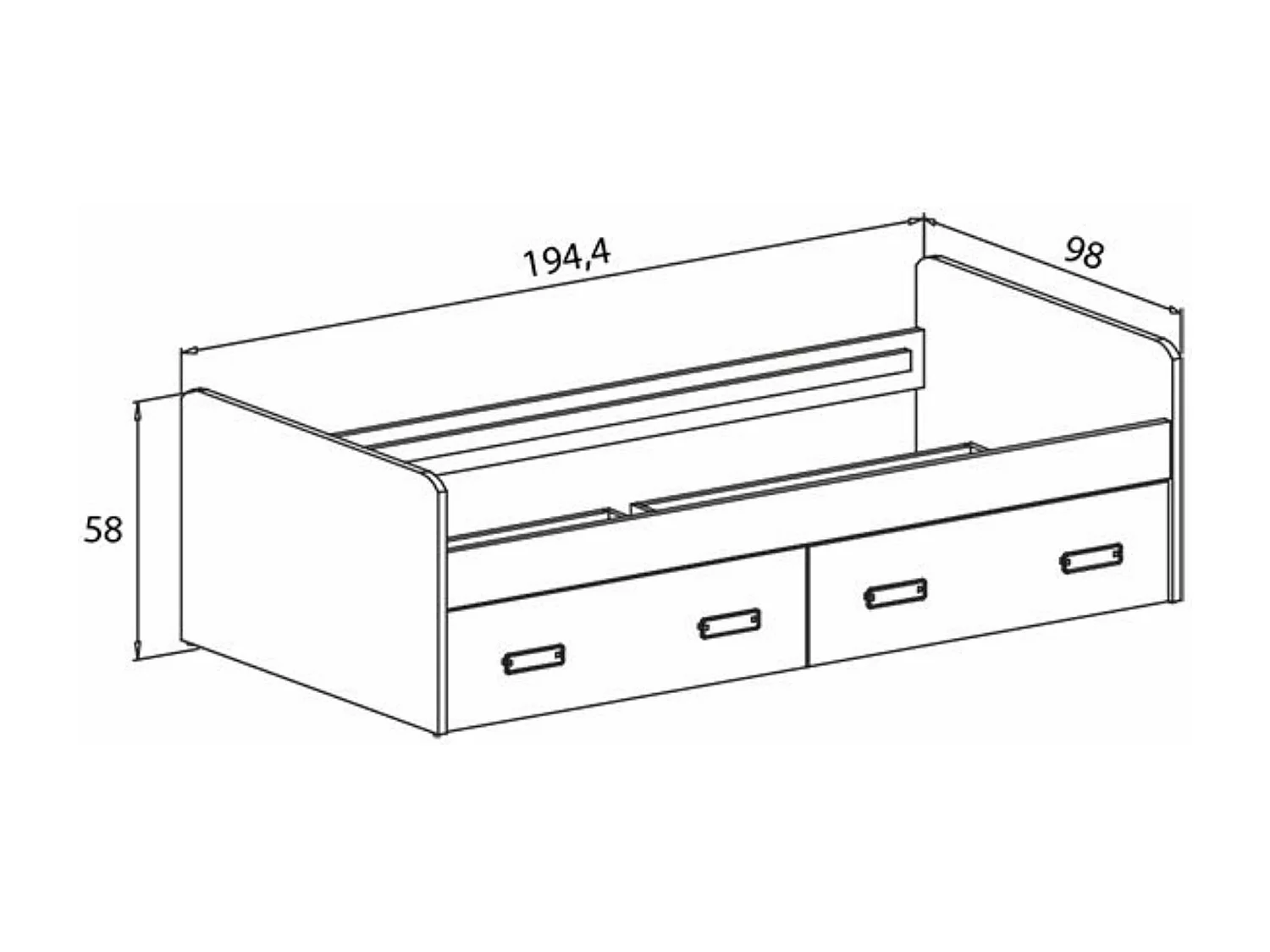 Cama Nido con 2 Cajones de Almacenaje – Puccini Andersen, 194,4 cm Largo x 98 cm Ancho x 58 cm Alto, Primera Calidad y Alta Resistencia.