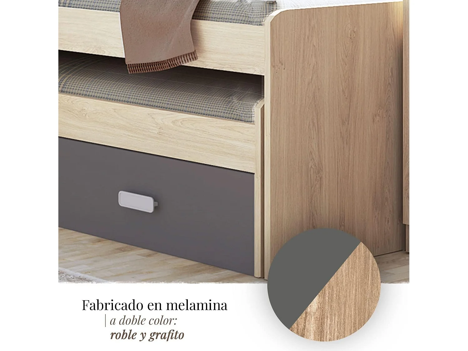 Cama Nido Juvenil Doble con Cajones de Almacenaje – Puccini Grafito, 198.4 cm Largo x 98 cm Ancho x 72 cm Alto, Primera Calidad y Alta Resistencia.